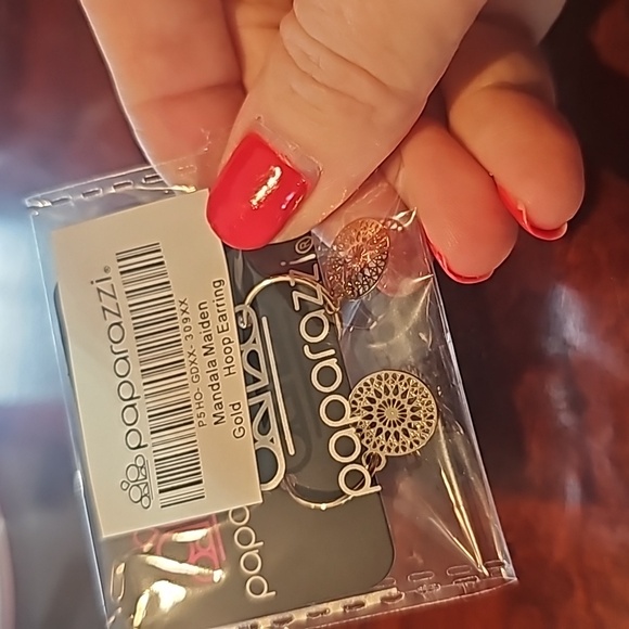 Mandala Maiden Gold Hoop Post Earrings - Picture 4 of 4